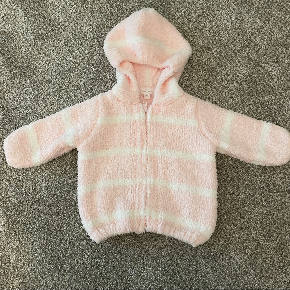 Angel Dear CHENILLE HOODIE - PRETTY PINK / IVORY - 0/6M